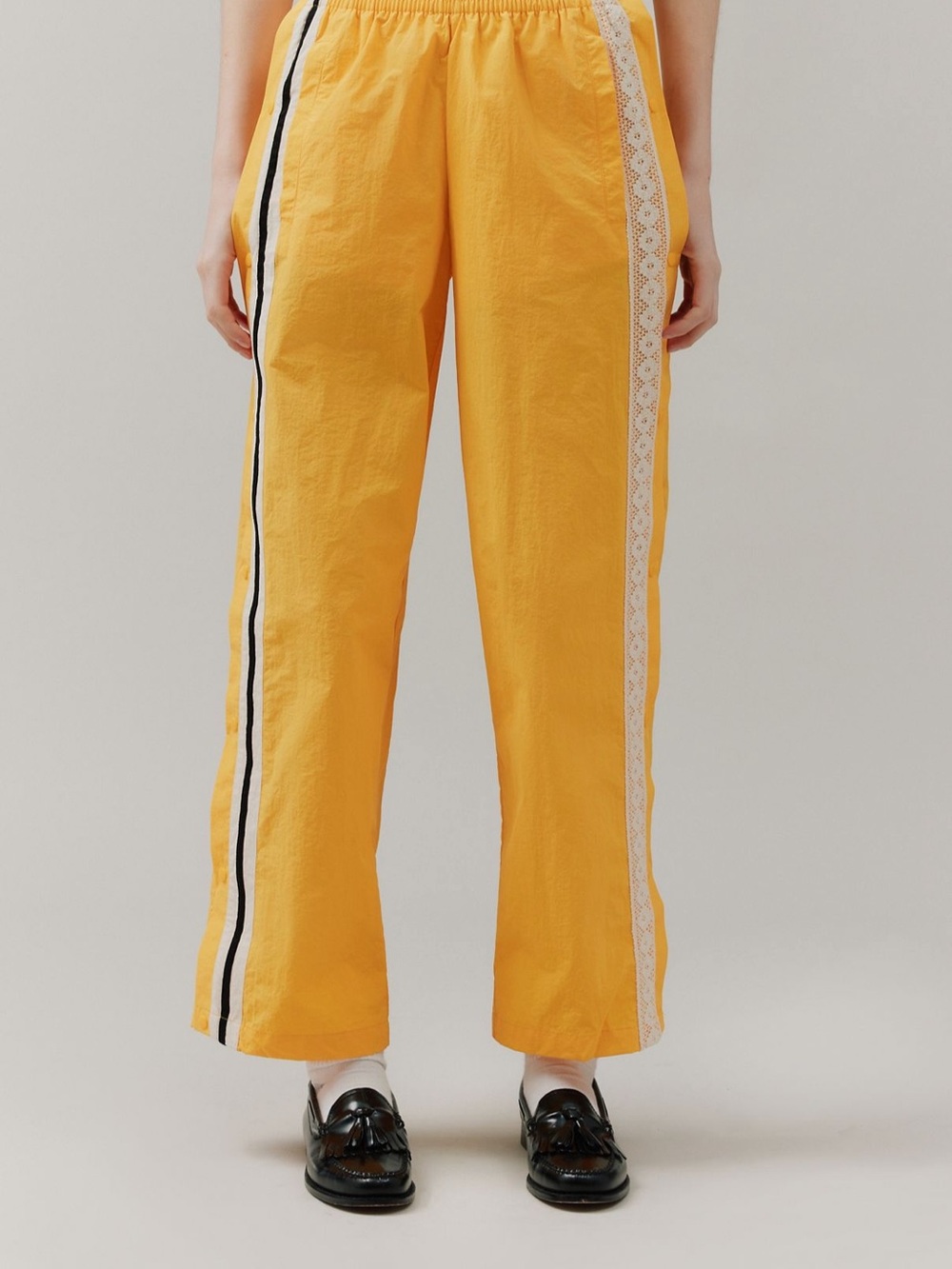 Yellow Track Pants with Side Lace & Stripe Detail